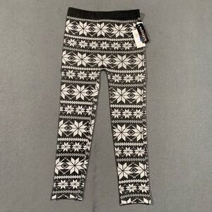 Kidopia Kids Girls Size 14 Leggings Black White Snowflake Fair Isle Print Fleece